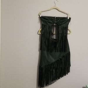 Green Faux Leather Fringe Bralette